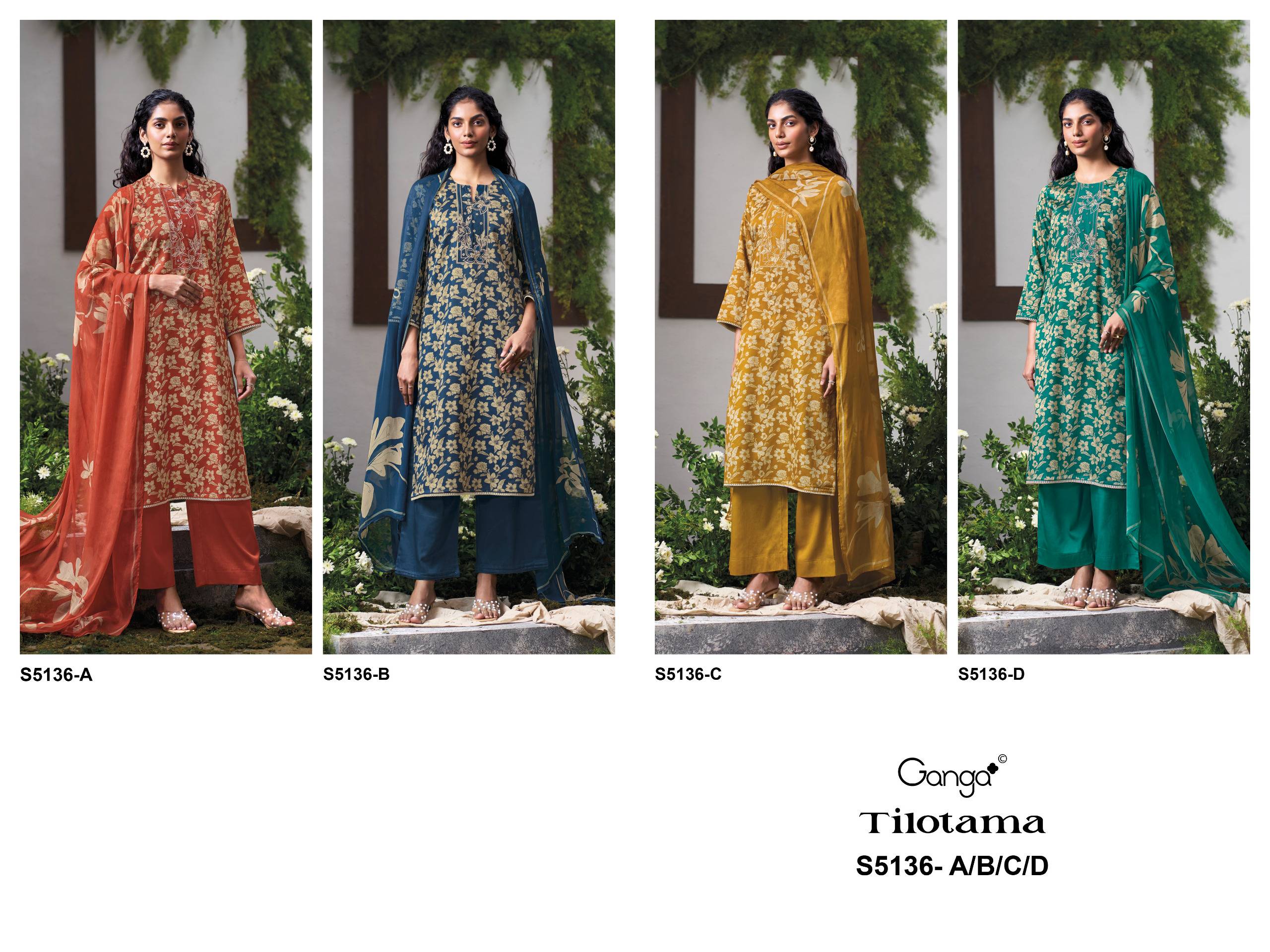 TILOTAMA 5136 SERIES BY GANGA FASHION Beautiful Colourful COTTON SATIN Dresses At Wholesale Price